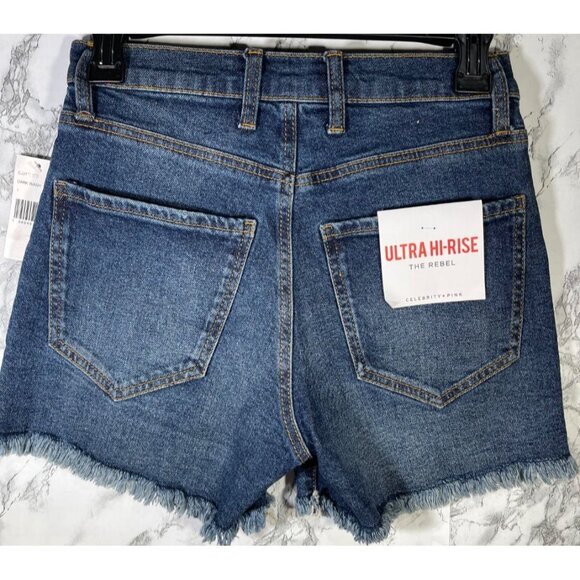 Celebrity Pink Ultra Hi-Rise The Rebel Denim Shorts For Women Size 1 Dark Wash - Picture 2 of 6